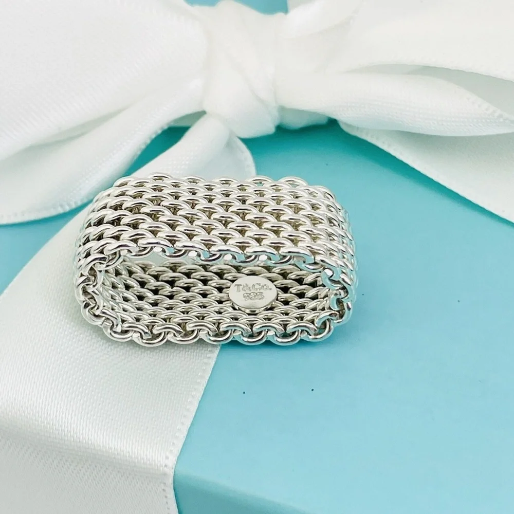 Size 6.5 Tiffany & Co Somerset Mesh Basket Weave Ring in Sterling Silver
